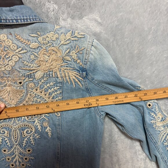 Johnny Was Jacket Womens XS Blue Embroidered Iva Denim Jacket Long Sleeve - Picture 9 of 11